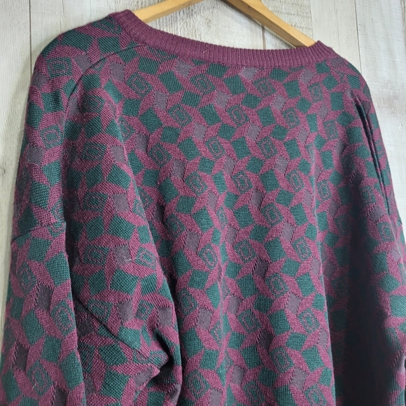 Maglifico Florance Men's Burgundy Patterned Sweater. Size XL Merino Wool Italy - Picture 5 of 10
